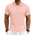 Men short sleeve polo shirt casual business golf quick dry summer solid color top fashion - Pink
