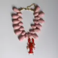 Collier de perles de homard rouge style vacances mer européenne femme chaîne clavicule - Homard Rose