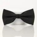 Gros plan détaillé d'un nœud papillon noir classique sur un support blanc élégant. - Noir Chaud Jacquard Nœud Papillon