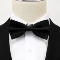 Détail de noeud papillon noir, accessoire de mode formel classique pour mariages. - Noeud Papillon Noir Uni Double Couche Classique