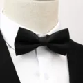 Gros plan sur le détail du nœud papillon noir classique pour tenue de mariage formelle. - Nœud Papillon Sergé Noir