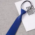Close-up detail of a blue patterned zipper tie, convenient lazy pre-tied design for men daily wear. - Style 033