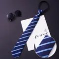Cravate zippee homme rayee bleue cravate paresseuse formelle pour costume d'affaires. - Couleur 006