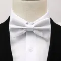 Détail élégant de nœud papillon blanc, parfait pour les mariages et les tenues de cérémonie. - Noeud Papillon Blanc Double Couche Classique