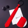 Red zipper tie for men business formal wear easy pull wedding groom suit necktie detail - Style 030