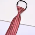 Close-up detail of red and white striped zipper tie, easy-wear pre-tied necktie for adults. - Zipper Printed Style 08
