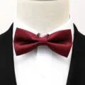 Détail de nœud papillon à chevron bordeaux gros plan, accessoire formel élégant pour mariages. - Rouge Vin Vagues Nœud Papillon