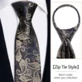 Cravatta uomo retro business cerniera lampo oro champagne fantasia paisley larghezza 8cm - Motivo Paisley Kaki
