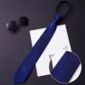 Blue zipper necktie for men business formal wear with geometric pattern and easy design. - Color 009