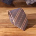 Luxury business striped men's necktie detail, elegant burgundy formal wear accessory, premium quality. - Champagne Double Stripe Zipper Style