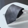 Cravate rayée gris foncé en gros plan, détail élégant de cravate de costume d'affaires. - Style à Fermeture Éclair / Motif Argenté