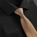 Chemise de ville homme noire avec cravate à motif rétro élégante pour mariage et bureau. - Base Jaune Pois Floral Cravate à Glissière