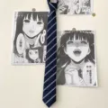 Cravate style collège japonais à rayures bleu foncé pour uniforme JK DK accessoires de mode détail - Style Stylo Aquarelle 02