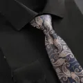 Men's vintage paisley tie set with black formal shirt, classic business wedding necktie. - Khaki Paisley Zipper Tie