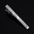 Men's silver tie clip minimalist geometric pattern formal business wedding fashion accessory detail view - Silver 05 Style