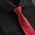 Red striped necktie detail shot showing fabric texture and classy knot for formal business wear. - Burgundy Jacquard Zipper Tie