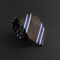 Men's stylish striped brown tie detail view, elegant business formal neckwear. - Hand-Tied / Brown Large Striped