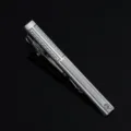 Close-up detail of silver metal tie clip with geometric pattern and crystal for men. - Silver 11 Style