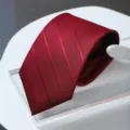 Cravate rayée rouge vin haut de gamme pour tenue de bureau formelle et costume de mariage. - Style à Fermeture Éclair / Motif Sombre Bordeaux