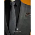 Cravate formelle grise à carreaux pour hommes accessoire de costume mariage élégant - Style Prénoué à Fermeture Éclair 6cm / Boîte Cadeau Et Sac Fourre-tout / Gris