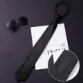 Black zipper necktie for men business formal wear wedding suit ready-made tie detail view. - Color 018