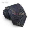 Cravate rétro style cachemire bleu foncé et or champagne, élégante cravate homme affaires. - Motif Paisley Bleue Marine