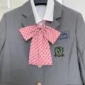 Japanese JK uniform set with grey blazer, white shirt and cute pink polka dot bow tie. - Pink with Black Dots Bow Tie