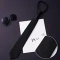 Men black zipper tie detail closeup, geometric texture pre-tied business necktie. - Color 010