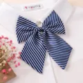 Blue and white striped bow tie, professional uniform shirt collar decoration, elegant accessory. - Collar Flower: Style 07