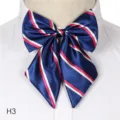 Nœud papillon de chemise d'hôtesse de l'air, cravate d'uniforme rayée bleue élégante. - Style 13 (Fond Bleu Rayures Rose et Blanc)