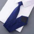 Men's blue silk texture zipper necktie with white dress shirt for business formal wear. - Style 009