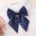 Dark blue striped ribbon bow tie for women uniform shirt, professional collar accessory variant. - Collar Flower: Style 14