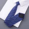 Men's Blue Striped Zipper Tie Business Formal Dress Shirt Accessory Blue Color Variant - Style 028