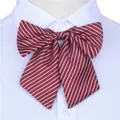 Red and white striped women bow tie for business uniform, professional hotel collar flower. - Collar Flower 08
