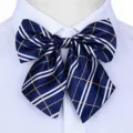 Blue plaid bow tie for women, professional uniform collar ribbon, elegant business accessory. - Collar Flower 09