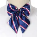 Elegant blue striped women's bow tie, perfect for business uniforms and professional wear. - Collar Flower 13