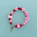 Sweet pink red beaded phone charm strap with cute rabbit butterfly and heart charms for case. - X106-1