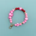 Cute pink red beaded phone strap candy color wrist lanyard cute charms key chain accessory - X106-2