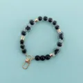 Black clear beaded phone strap wrist lanyard with cute heart and clover charms design. - X105-10 (Black White Mixed)