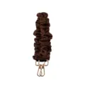 Brown denim scrunchie short handbag strap phone case chain accessory with gold metal clasps. - Khaki