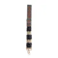 Bandouliere de sac large reglable style boho avec imprime colore, perles et quincaillerie doree - Style Perles en Pierre Noire (B364-6)
