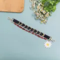 Short bag strap replacement with beaded stone and daisy charm for handbags and purses. - Black And Gold Woven Style (B447-4)