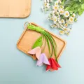 Llavero de flor de tulipán de cuero PU colgante de bolsa accesorio variante modelo - Estilo 4 (B446-4)