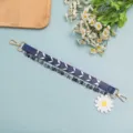 Short bag strap replacement with daisy pendant and beaded chain for stylish handbags - Dark Blue Woven Style (B447-1)