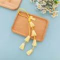 Yellow PU leather tassel keychain detail, stylish bag charm with letter pendant accessory. - Yellow Style (B442-3)