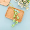 Green leather tassel keychain bag charm with custom name tag, trendy accessory for daily use. - Light Green Style (B442-1)