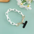 Weisse klobige Handykette stilvolle Acryl Taschenkette goldene Hardware Zubehoer - Kurzer Stil / Perlweiß