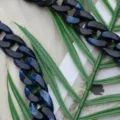 Detailed view of blue black acrylic chain strap for bag, stylish resin link accessory design. - Duo-tone Blue