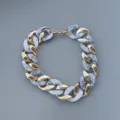 Chunky chain necklace with gold metal and marble acrylic links for women fashion jewelry. - Two-tone White & Gold