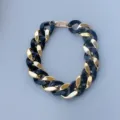 Chunky acrylic and metal chain necklace black gold colorblock statement fashion jewelry - Solid Black and Gold